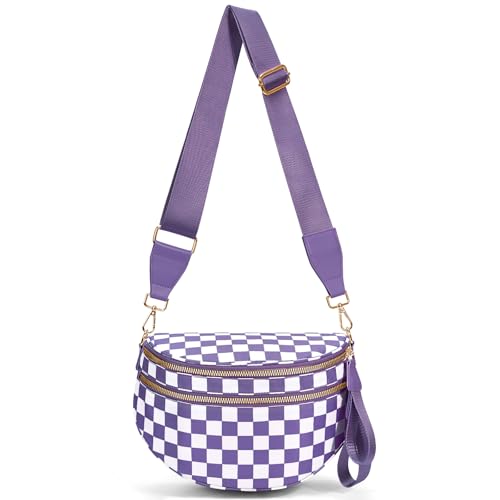 Image of hibear Checkered Crossbody Bag Spacious Bum Bags for Women Nylon Crossbody Fanny Packs Checkered Purse Belt Wallet