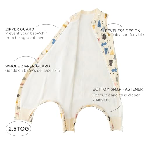 Image of Duomiaomiao 2.5 TOG Toddler Sleep Bag 12-24 Months 100% Cotton Winter Side Open Zipper Baby Sleep Sack with Feet, Warm Toddler Wearable Blanket