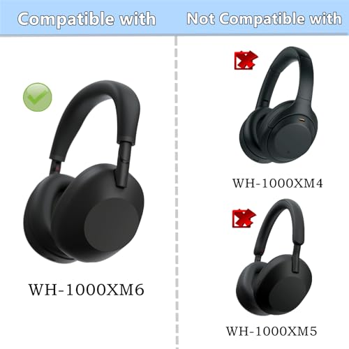 Almohadillas de Gel Refrigerante para Auriculares Reemplazo para Sony WH-1000XM6, Negro | Espuma viscoelástica de alta densidad, Cuero de proteína suave miniatura 2