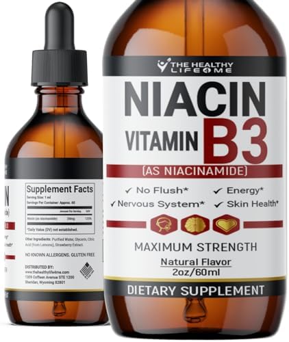 The Healthy Life 4 ME Vitamin B3 Niacinamide Liquid | 20mg Serving 60 Days Supply | Vitamin B Liquid Drops | 2oz Clear