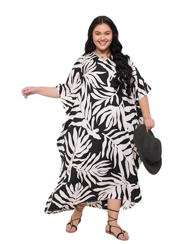 Image of Gypsie Blu Women Plus Size Kaftan Dress Beach Cover Up Maxi Dresses for Women, V-Neck Kimono Sleeve 1X-3X