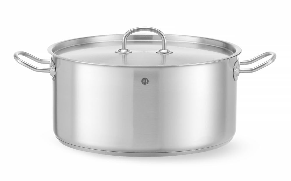 HENDI Garnek do gotowania, niski, z pokrywą, odpowiednia do wszystkich rodzajów kuchenek, dno indukcyjne, uchwyty żaroodporne, 12L, ø320x(H)150mm, stal nierdzewna, aluminium