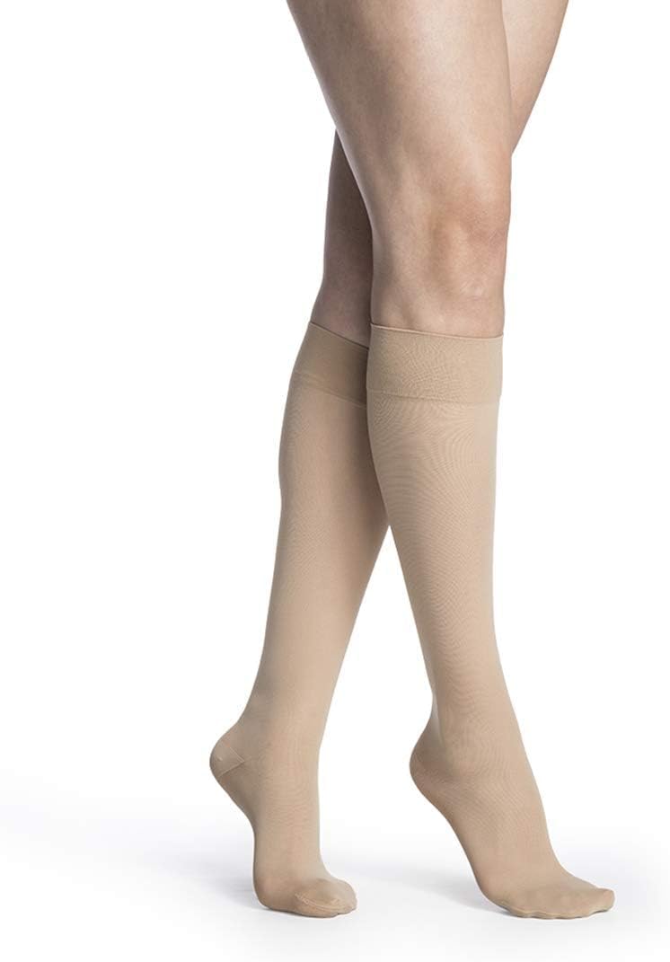 Sigvaris Women’s Style Medium Sheer 750 Closed Toe Calf-High Socks 20-30mmHg - Natural Beige - Small Short