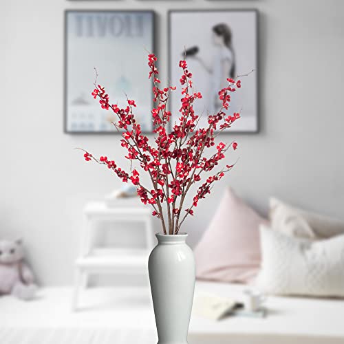 Ammyoo 4Pcs Cherry Blossom Branches Artificial Flowers for Spring Summer Indoor Decoration,Faux Long Stem Artificial Flowers for Wedding Home Office Bedroom Party Table Centerpieces Decor(Red)