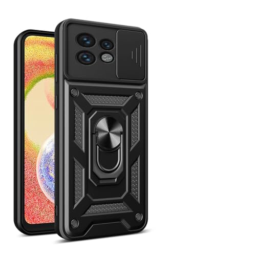 UPLAI Funda para Motorola Edge 40 Pro 5G, Ultra Delgado Antigolpes Armadura Carcasa con Deslizar Cámara Cover y Soporte Anillo Magnética, PC+TPU Duradero Estuche Caso.Negro