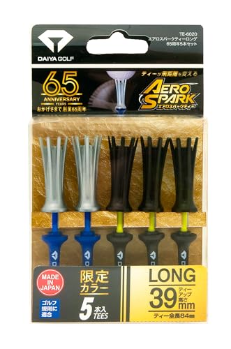 ダイヤゴルフ(DAIYA GOLF) ゴルフティー エアロスパークティー65周年モデル 日本製 360度首振り機能で飛距離アップ ロング ティーアップ高39㎜ 折れにくい ゴルフ規則適合 初心者 5本入 TE-6020の商品画像（Amazon）
