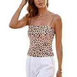HTTDSLF Mujer Y2k Slim Tops con Leopardo Impresión, Crop Top Mujer, Sexy Camisetas Tirantes, Sin Vientre, Leopardo, Verano, Tirantes Delgados, Tops Festival, Fiesta, Clubwear