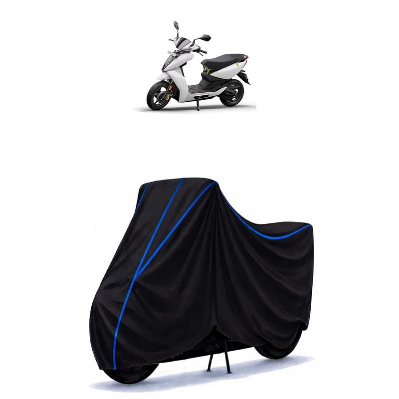 Image of Scooty Cover Water Resistant for 450S | Universal Scooter & Bike Cover | Heavy Duty UV Protection | Dust, Rain & Scratch Protection | Elastic Fit All Weather Indoor Outdoor | Black with Blue Piping