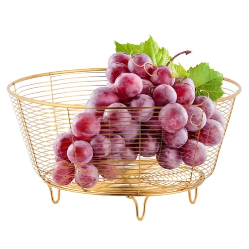 Cesta de frutas de alambre de metal – Moderno almacenamiento de alimentos para frutas | Cesta de almacenamiento decorativa de acero inoxidable para pan, aperitivos y plátanos