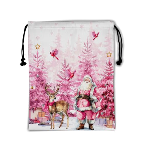 Image of Santa Claus Gymnastics Drawstring Bags Winter Holiday Women Athlete String Bag for Holding