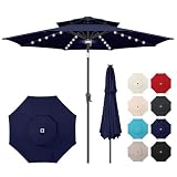 AckMizz 9ft Solar Umbrella Outdoor - 2 Tiers Lighted Solar Patio Umbrella with 40 LED Lights Waterproof UV Protection, Table Umbrella with Tilt for Pool, Porch, Garden, Backyard (Navy Blue)