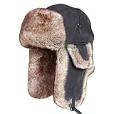 SK Studio Wintermütze mit Ohrenklappen, Warme Baumwolle Trappermütze Bomber Hut Unisex Fliegermütze Fellmütze Erwachsenen für Herren Schwarz2/Leder M