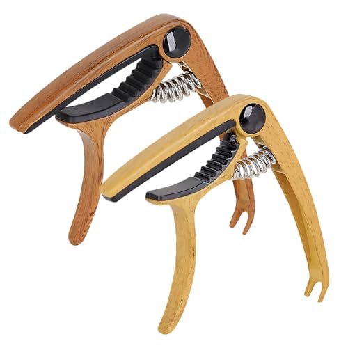 2er Set Capo Gitarre, Kapodaster, Gitarre Zubehör, mit Natürlicher Holzmaserung, Geeignet für Akustikgitarren, E-Gitarren und Bässe (Dunkelbraun und Hellbraun)
