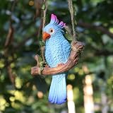XKFLAUHM Hanging Parrot Garden Decor Tiki Bar Decorations Tropical Outdoor Hanging Bird Statue for Tree Plant Patio Lawn Yard Porch Balconies Decor(Blue)