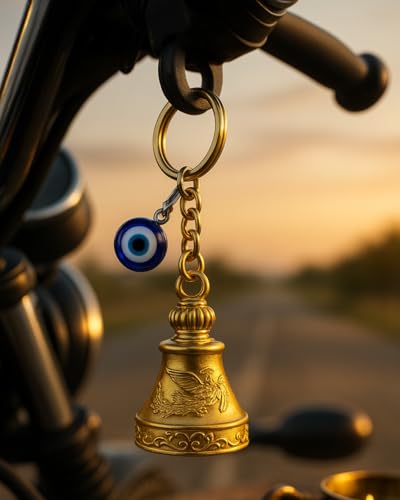 Image of Evil Eye Hooked Guardian Bell Keychain - Protective Lucky Charm Bell with Clip Hook for Bike, Car, Key & Bag | Spiritual Good Luck Talisman Gift