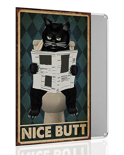 Pautdeer Black Cat Wall Sign, Newspaper Reader, 8x12