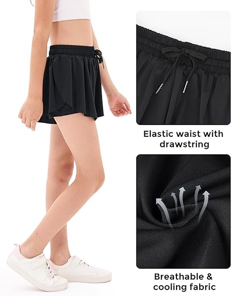Image of Stelle Girls Flowy Shorts with Pockets Athletic Running Skirt High Waist Butterfly 2 in 1 Sports Short 5-16 Years