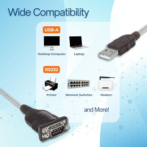 Image of Manhattan USB to RS232 Serial Adapter Converter - Long 18 Inch Cable Cord, 24 AWG - Connects Serial Device to a USB Port, FTDI Chipset, Compatible with Window, Linux, Mac - 3 Year Mfg Warranty-205153