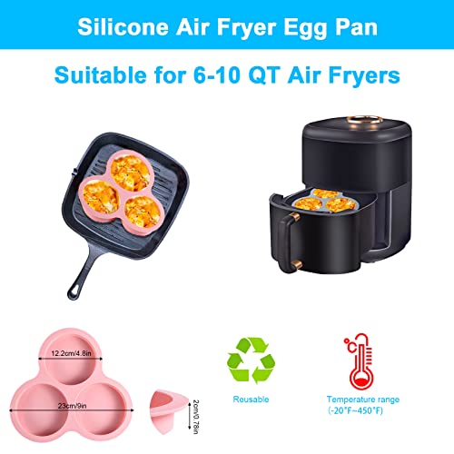 Toymis Air Fryer Egg Mold, 2Pcs Reusable Bpa-Free Silicone Baking Cups Non-Stick 3-Chamber Heat Resistant Silicone Muffin Pan For Hamburger Muffin Air Fryer Accessories Microwave (Pink, Grey) #TOP1