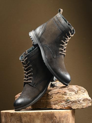 Image of San Frissco Biker Chain Boots for Men's with Round Toe TPR Sole | Synthetic Suede Zip Casual Winter Boots Slip On Shoes | Outdoor Fashion Shoes for Office, Party, Trekking