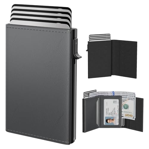 typecase Mens Wallet Card Holder: Pop Up Aluminum Case, Genuine Leather, Smart, RFID Blocking, Slim, Minimalist, Front Pocket - 9-14 Card Capacity | ID Window | Cash Slot (Antique Brown)
