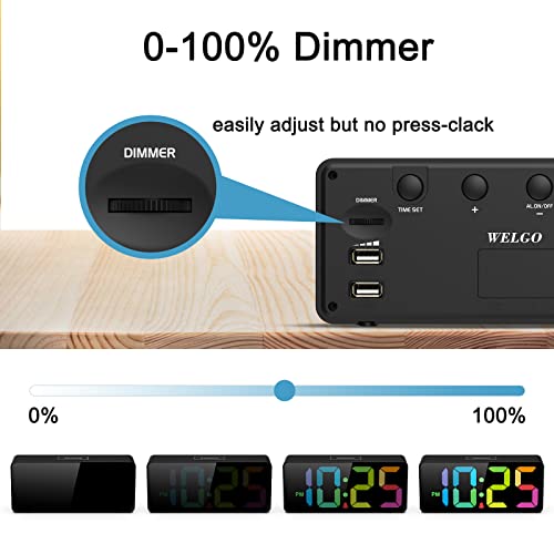 Image of Welgo 7.5 Inches Big Number Alarm Clock for Seniors & Kids | Big numbers, 0-100% adjustable brightness and volume, USB charging port, simple setup, snooze, outlet-powered bedside clock