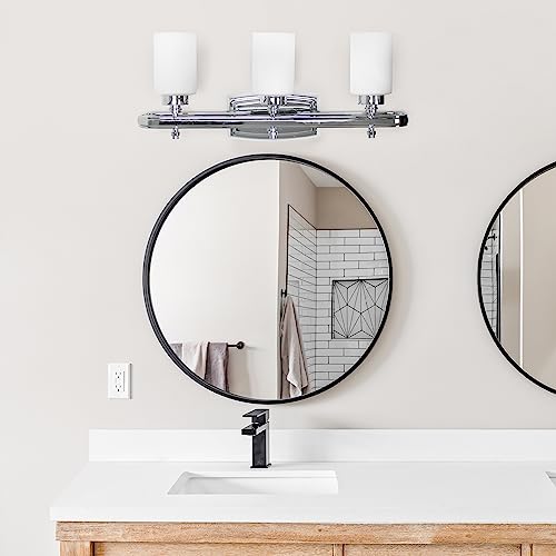 Simple Designs VT1026-CHR 23.5" Modern 3 Light Metal Oval Loop and Milk White Cylinder Shape Glass Shades with Rectangular Backplate Wall Mounted Vanity, Chrome by Simple Designs - Used condition - Image 4