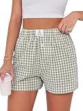 ANRABESS Boxer Shorts for Women Gingham Pajama 2026 Summer Casual Lounge Sleep Plaid Shorts Y2K Beach Bottoms Army Green White Plaid Small
