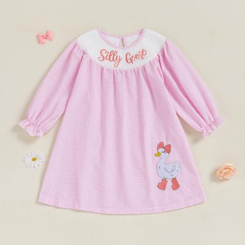 Toddler Girl Birthday Outfit Baby One Silly Goose Dress Smocked Princess Dresses Little Girls Long Sleeve Clothes4
