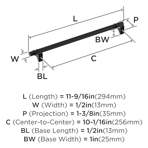 Image of Amerock Davenport 10-1 /16 inch (256mm) Center-to-Center Matte Black Cabinet Pull, BP36620MB
