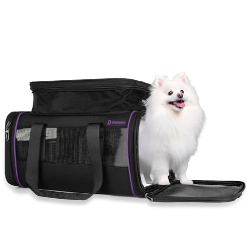 DELOMO Pet Carrier - Airline Approved Cat and Dog Carrier for Small Dogs, Medium Dogs - Durable Dog Travel Bag, Expandable, Comfortable, Fits Major Airlines