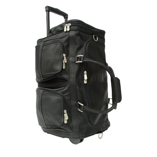 Piel Leather Duffel with Pockets On Wheels, Black, One Size