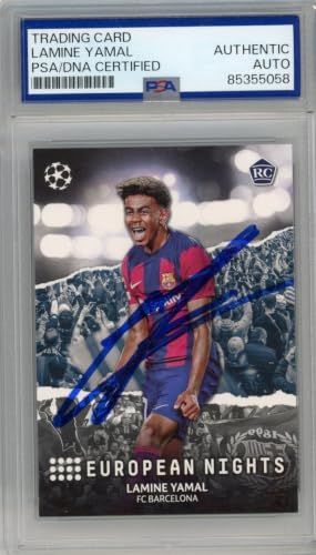 Graded 2023-24 Topps UCC Lamine Yamal #EURO European Nights Signed Rookie RC Soccer Card PSA/DNA Auth Authentic