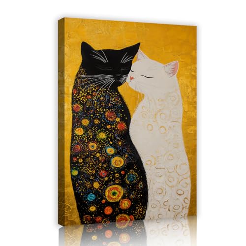 Affiches d'animaux en noir et blanc d'art avec toile de chaton rétro sur cadre bois