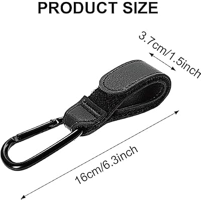 2PCS Stroller Hook Accessories, Multipurpose Stroller Bag Hook, Award Winning Leather Stroller Clip (Black)
