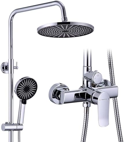 KeeGone Duschsystem mit Armatur Höhenverstellbare Dusche ohne Thermostat 26 cm Großflächen Regendusche & 3-funktion Handbrause Edelstahl Duschsystem Set