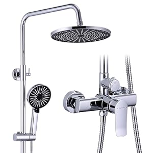 KeeGone Duschsystem mit Armatur Höhenverstellbare Dusche ohne Thermostat 26 cm Großflächen Regendusche & 3-funktion Handbrause Edelstahl Duschsystem Set