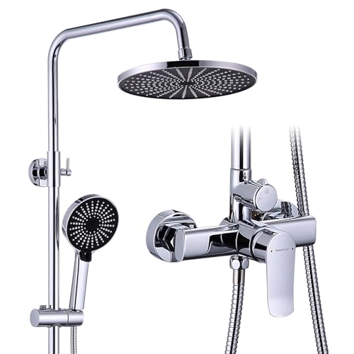 KeeGone Duschsystem mit Armatur Höhenverstellbare Dusche ohne Thermostat 26 cm Großflächen Regendusche & 3-funktion Handbrause Edelstahl Duschsystem Set