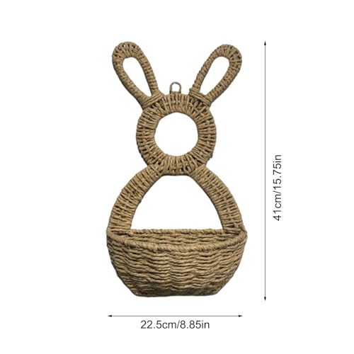 Decoración de puerta de primavera con cesta de conejo y bolsa de pared 6
