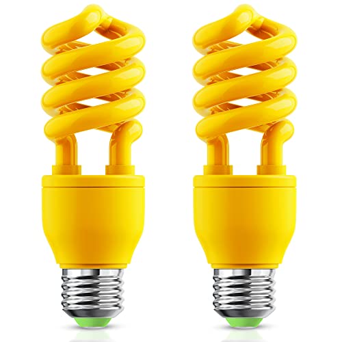 Lohas Yellow Bug Light Bulbs Outdoor, 14W Cfl Bug Lights For Outside, 2000K Amber Outdoor Fluorescent Porch Light Bulb, Non-Attracting, E26 Base, Not-Dimmable, Ideal For Patio, Deck, Backyard, 2 Pack #TOP22