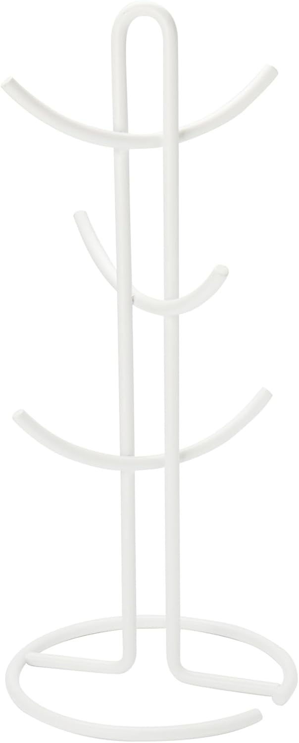 Spectrum Euro Modern Mug Stand for Coffee Cups Mugs Espresso Teacups Kitchen Organizer, Standing Cup Tree for 6 Mugs Sturdy Steel Base with Six Hook Arms Support Most Sizes, Black
