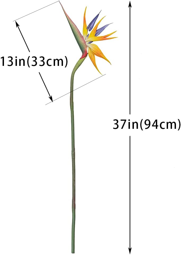 Artificial Flowers Bird of Paradise 37'' Large Latex Fake Greenery Plants Long Stem Red Plants 2Pcs for Home,Living Room,Bedroom,Dining Table(Orange 2pcs) - Image 2