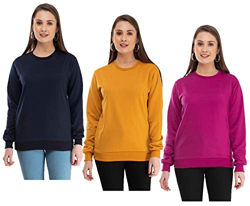 Image of IndiWeaves Women Fleece Warm Sweatshirt for Winters (L,Purple,Mustard,Nevy Blue) Pack of 3