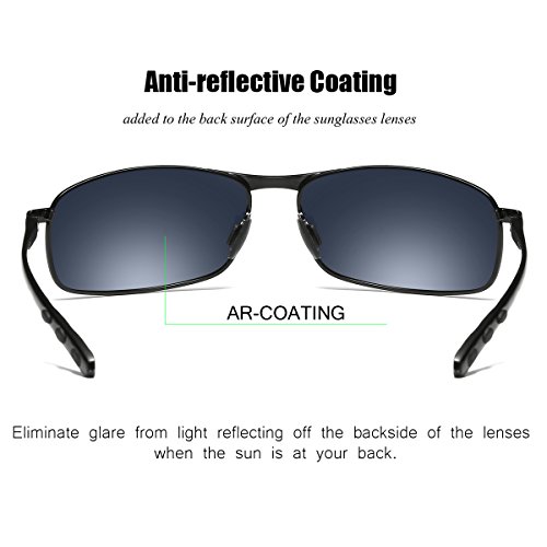Zhile Rectangular Polarized Sunglasses Anti Reflective Coating Spring Hinge Uv400 (Black, Grey With Ar Coating) #TOP2