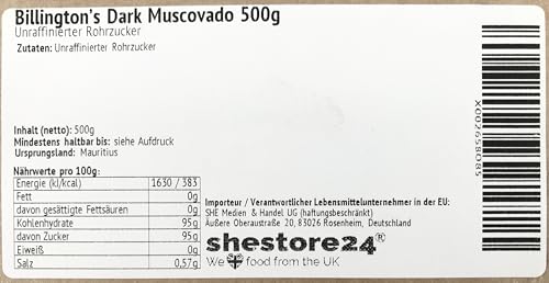 Billington’s Dark Muscovado unraffinierter dunkler Rohrzucker 500G – importiert von Shestore24