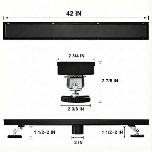 AVSIILE Linear Shower Floor Drain, Black 42 Inch 304 Stainless Steel Bathroom Drains Kit, Rectangular Shower Trench Drain with Reversable Tile-in Pattern Drain Cover & Hair Catcher by AVSIILE - Used condition - Image 8