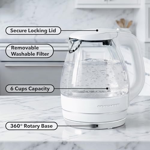 OVENTE 1.5L Glass Electric Kettle Water Boiler, White KG83W - Image 2