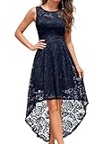 MUADRESS Wedding Guest Dress Floral Lace Hi-Lo Plus Size Cocktail Prom Dresses for Evening Party, Navy, XXXL