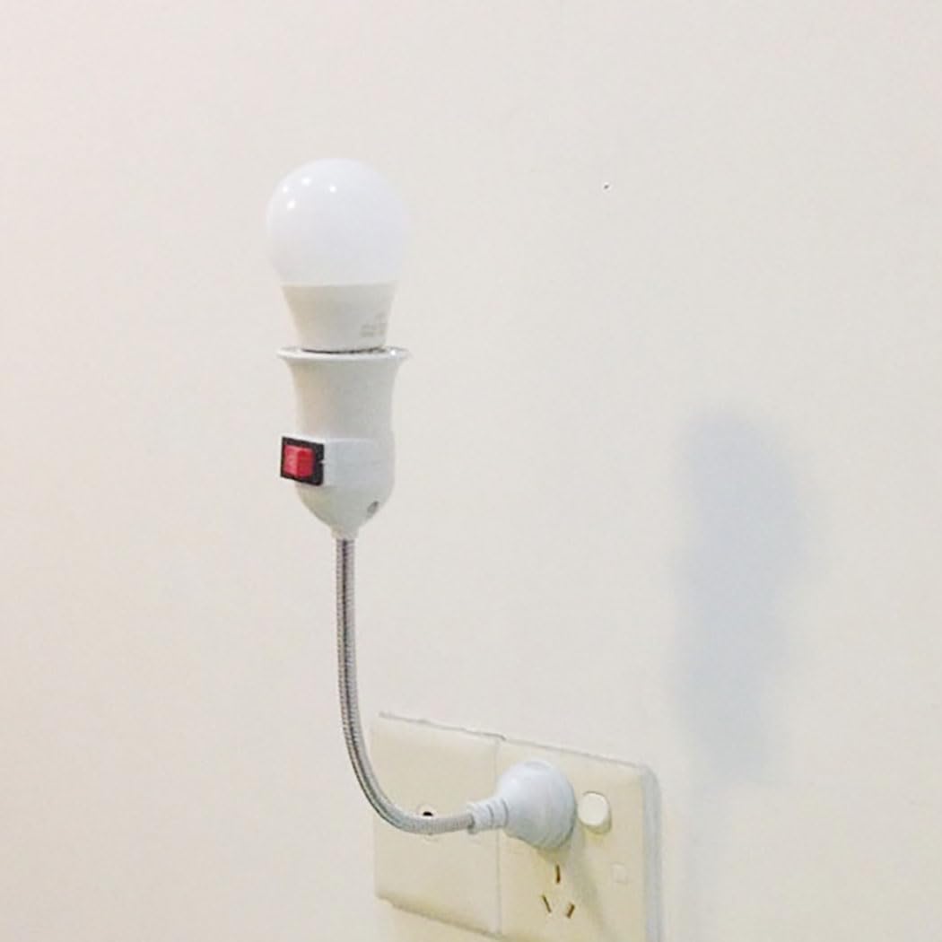 Light Socket to Plug Adapter Plug in Light Bulb Socket Extender Outdoor Electric Wall Outlet Extension Lamp Holder Converter with Independent Switch Control.1PCS
