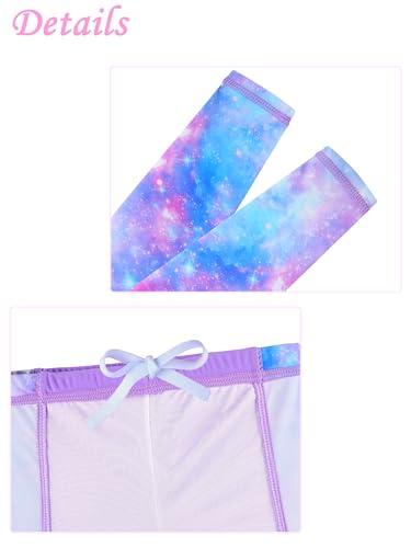 Image of Girls Two Piece Swimsuit Long Sleeve Floral Bathing Suit UPF 50+ Summer Beach Swimwear